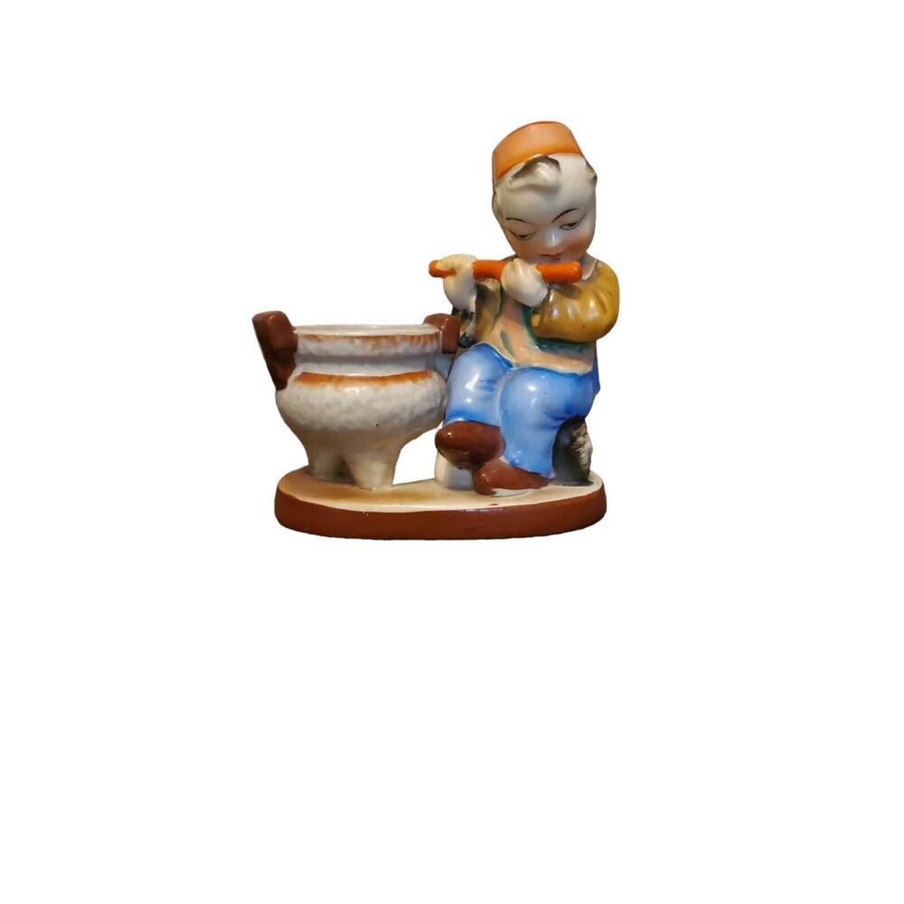 Vtg Japanese Majolica Boy With Small Urn Planter/small item holder EUC